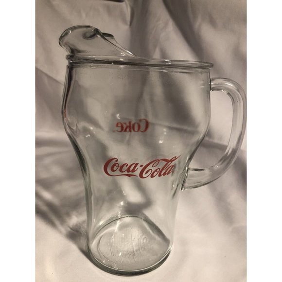 Vintage Coca Cola Clear Glass Bar Pitcher Red Lettering Soda Advertising - Picture 3 of 9